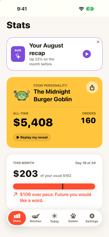 Nibbld stats screen